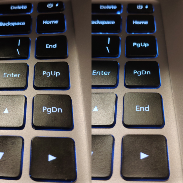 小米笔记本Pro键帽及键位位置调整前后对比图